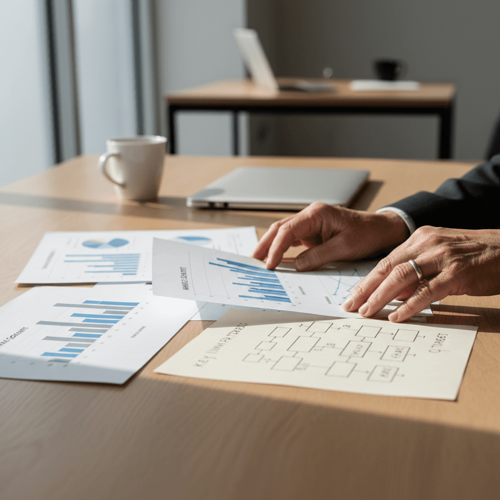 Strategist reviewing content plan on notebook